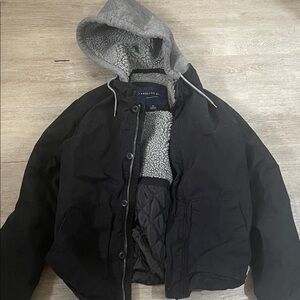 American Rag Black Bomber Jacket with Gray Hood